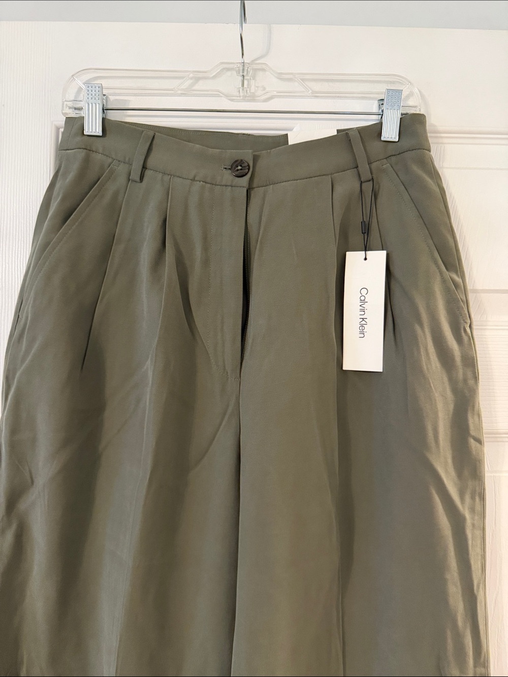 Calvin Klein Olive Pleated Women’s Trousers size 29 high waisted brand new - Picture 2 of 8